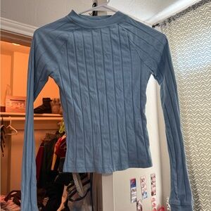 BCG Blue Ribbed Fitted Blouse
